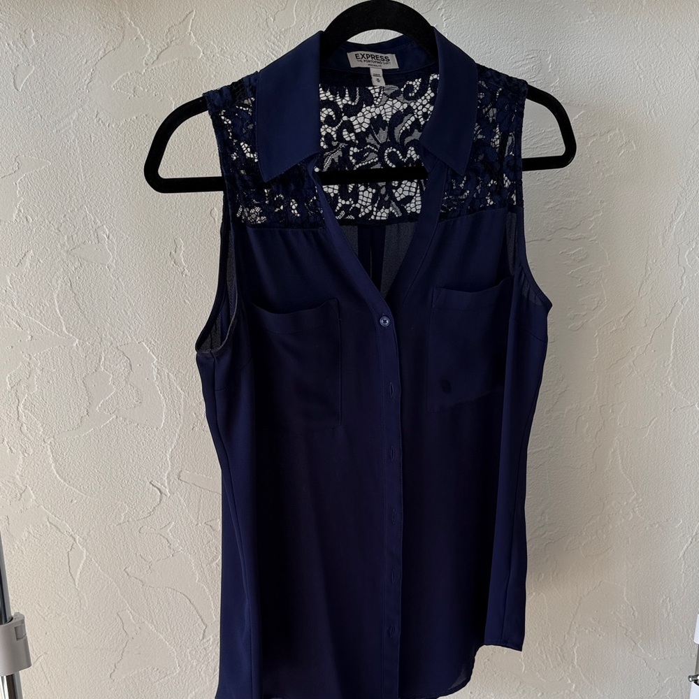 Express Midnight Blue Lace Detail Blouse
